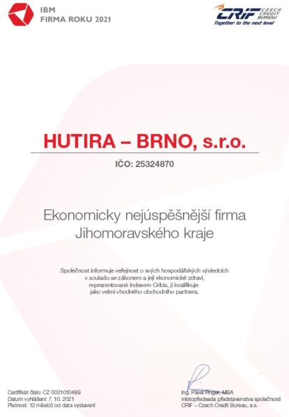 HUTIRA – BRNO zvítězila v&nbsp;soutěži IBM Firma roku 2021 | HUTIRA